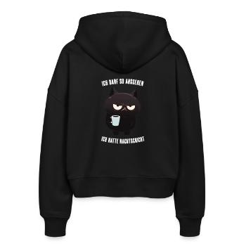 Ich Darf So Aussehen Grimmige Katze Nachtschicht - Stanley/Stella Boxy Frauen Bio Zip Hoodie Ida - Schwarz - Hinten - AI Model Female 172 light (172cm)