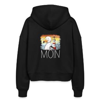 Moin Spruch Möwe Meer Leuchtturm Sonnenuntergang - Stanley/Stella Boxy Frauen Bio Zip Hoodie Ida - Schwarz - Hinten - AI Model Female 172 light (172cm)