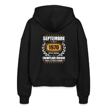September 1970 Unikat - September 1970 - Stanley/Stella Boxy Frauen Bio Zip Hoodie Ida - Schwarz - Hinten - AI Model Female 172 light (172cm)