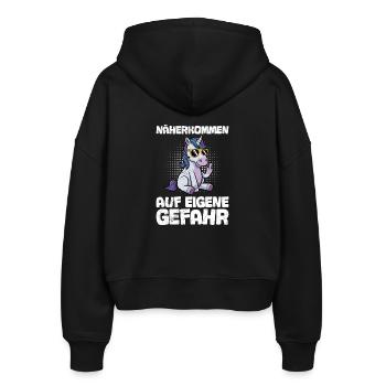 Mallorca NÄHER KOMMEN AUF EIGENE GEFAHR Lustig - Stanley/Stella Boxy Frauen Bio Zip Hoodie Ida - Schwarz - Hinten - AI Model Female 172 light (172cm)