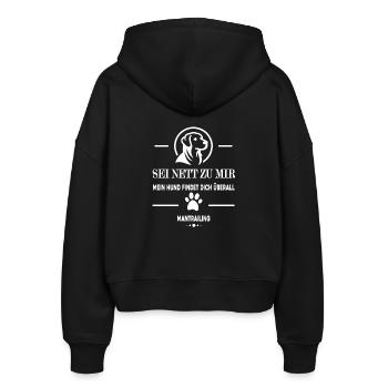 Mantrailing Sei nett zu mir menín Hund findet dich - Stanley/Stella Boxy Frauen Bio Zip Hoodie Ida - Schwarz - Hinten - AI Model Female 172 light (172cm)
