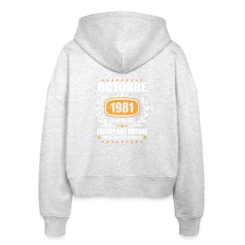Jahrgang Oktober 1981, Oktober 1981 Retro Geschenk - Stanley/Stella Boxy Frauen Bio Zip Hoodie Ida - Weiß meliert - Hinten - AI Model Female 172 dark (172cm)
