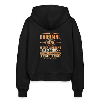 Genuine original since 1975 - 50th birthday - Stanley/Stella Boxy Women’s Organic Zip Hoodie Ida - black - Back - AI Model Female 172 light (172cm)