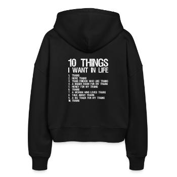 10 things I want in life trains more trains - Stanley/Stella Boxy Frauen Bio Zip Hoodie Ida - Schwarz - Hinten - AI Model Female 172 light (172cm)