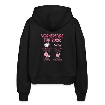 Werdende Mutter 2026 VORHERSAGE Lustiges - Stanley/Stella Boxy Frauen Bio Zip Hoodie Ida - Schwarz - Hinten - AI Model Female 172 light (172cm)