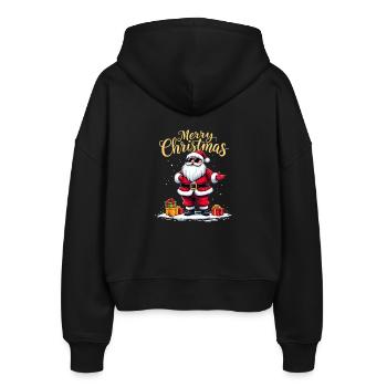 Merry Christmas Weihnachtsmann Mit Geschenken - Stanley/Stella Boxy Frauen Bio Zip Hoodie Ida - Schwarz - Hinten - AI Model Female 172 light (172cm)