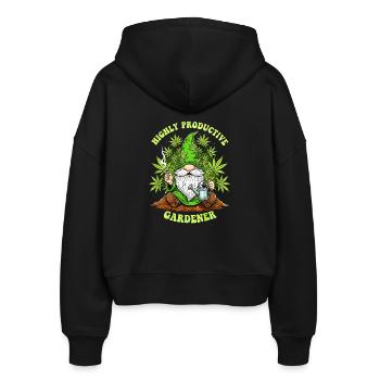Highly Productive Gnom - Cannabis Wichtel  - Stanley/Stella Boxy Frauen Bio Zip Hoodie Ida - Schwarz - Hinten - AI Model Female 172 light (172cm)