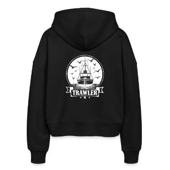Trawler Fischkutter Ahoi Maritim - Stanley/Stella Boxy Frauen Bio Zip Hoodie Ida - Schwarz - Hinten - AI Model Female 172 light (172cm)