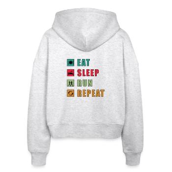 Eat Sleep Run Repeat – Aktiv-Lifestyle Shirt - Stanley/Stella Boxy Frauen Bio Zip Hoodie Ida - Weiß meliert - Hinten - AI Model Female 172 dark (172cm)