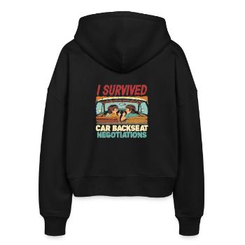 Sibling Car Backseat Negotiations - Stanley/Stella Boxy Women’s Organic Zip Hoodie Ida - black - Back - AI Model Female 172 light (172cm)