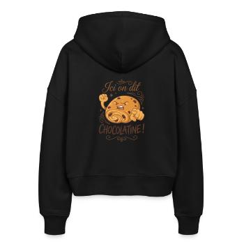 Hier sagen wir Chocolatine! - Stanley/Stella Boxy Frauen Bio Zip Hoodie Ida - Schwarz - Hinten - AI Model Female 172 light (172cm)