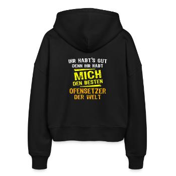 Stove Fitter Gift - Stanley/Stella Boxy Women’s Organic Zip Hoodie Ida - black - Back - AI Model Female 172 light (172cm)