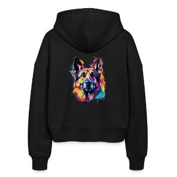 Bunte Deutscher Schäferhund-Splash-Art - Stanley/Stella Boxy Frauen Bio Zip Hoodie Ida - Schwarz - Hinten - AI Model Female 172 light (172cm)