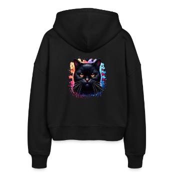 Schwarze Katze - Stanley/Stella Boxy Frauen Bio Zip Hoodie Ida - Schwarz - Hinten - AI Model Female 172 light (172cm)
