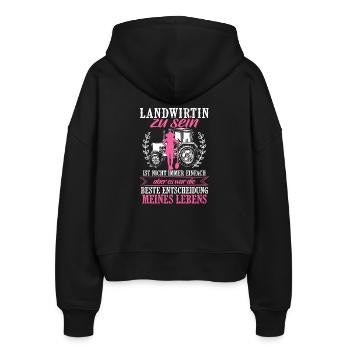 Landwirtin Shirt · Landwirtschaft · Entscheidung - Stanley/Stella Boxy Frauen Bio Zip Hoodie Ida - Schwarz - Hinten - AI Model Female 172 light (172cm)