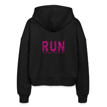 RUN - Stanley/Stella Boxy Women’s Organic Zip Hoodie Ida - black - Back - AI Model Female 172 light (172cm)