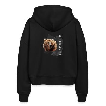 strength, charakter, kodiak bär - Stanley/Stella Boxy Frauen Bio Zip Hoodie Ida - Schwarz - Hinten - AI Model Female 172 light (172cm)