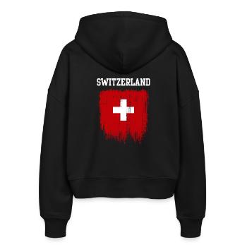 Grunge Switzerland Flag Cross - Stanley/Stella Boxy Women’s Organic Zip Hoodie Ida - black - Back - AI Model Female 172 light (172cm)
