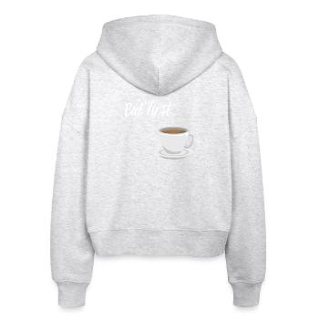 First Coffee - Coffee Design - Stanley/Stella Boxy Women’s Organic Zip Hoodie Ida - heather white - Back - AI Model Female 172 dark (172cm)