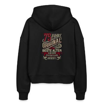 75. Geburtstag Vintage Retro - Stanley/Stella Boxy Frauen Bio Zip Hoodie Ida - Schwarz - Hinten - AI Model Female 172 light (172cm)