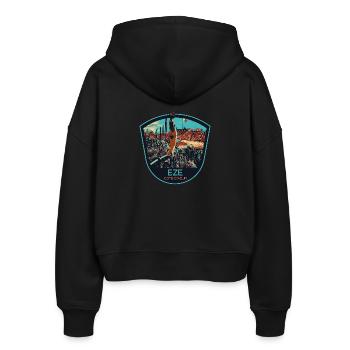 Originalillustration Dorf Èze, Côte d'Azur - Stanley/Stella Boxy Frauen Bio Zip Hoodie Ida - Schwarz - Hinten - AI Model Female 172 light (172cm)