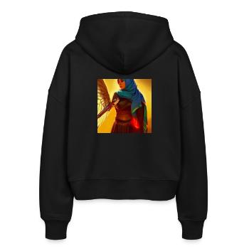 Mutige Schöne Hijab Frau mit Pistole - Stanley/Stella Boxy Frauen Bio Zip Hoodie Ida - Schwarz - Hinten - AI Model Female 172 light (172cm)