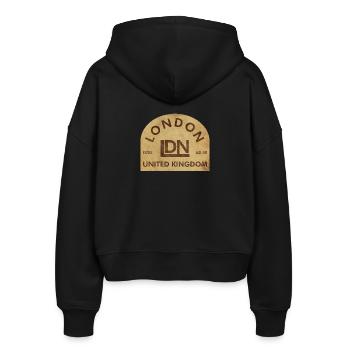Vintage London Emblem - Stanley/Stella Boxy Frauen Bio Zip Hoodie Ida - Schwarz - Hinten - AI Model Female 172 light (172cm)