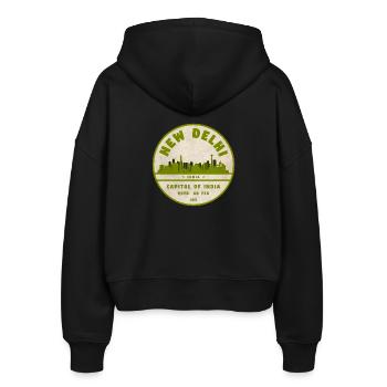 New Delhi Skyline Vintage Siegel - Stanley/Stella Boxy Frauen Bio Zip Hoodie Ida - Schwarz - Hinten - AI Model Female 172 light (172cm)