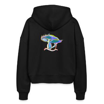 Bunter Pilztraum - Stanley/Stella Boxy Frauen Bio Zip Hoodie Ida - Schwarz - Hinten - AI Model Female 172 light (172cm)