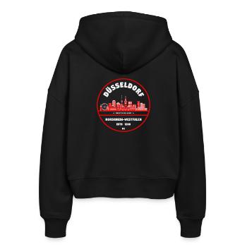 Düsseldorf Skyline Rundlogo - Stanley/Stella Boxy Frauen Bio Zip Hoodie Ida - Schwarz - Hinten - AI Model Female 172 light (172cm)