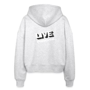 LIVE FOREVER - Stanley/Stella Boxy Frauen Bio Zip Hoodie Ida - Weiß meliert - Hinten - AI Model Female 172 dark (172cm)