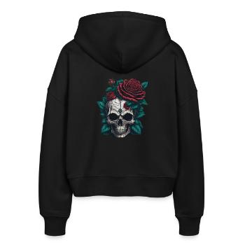 Totenkopf mit Rosen - Stanley/Stella Boxy Frauen Bio Zip Hoodie Ida - Schwarz - Hinten - AI Model Female 172 light (172cm)