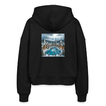 Skandinavisches Weihnachtsdorf - Stanley/Stella Boxy Frauen Bio Zip Hoodie Ida - Schwarz - Hinten - AI Model Female 172 light (172cm)