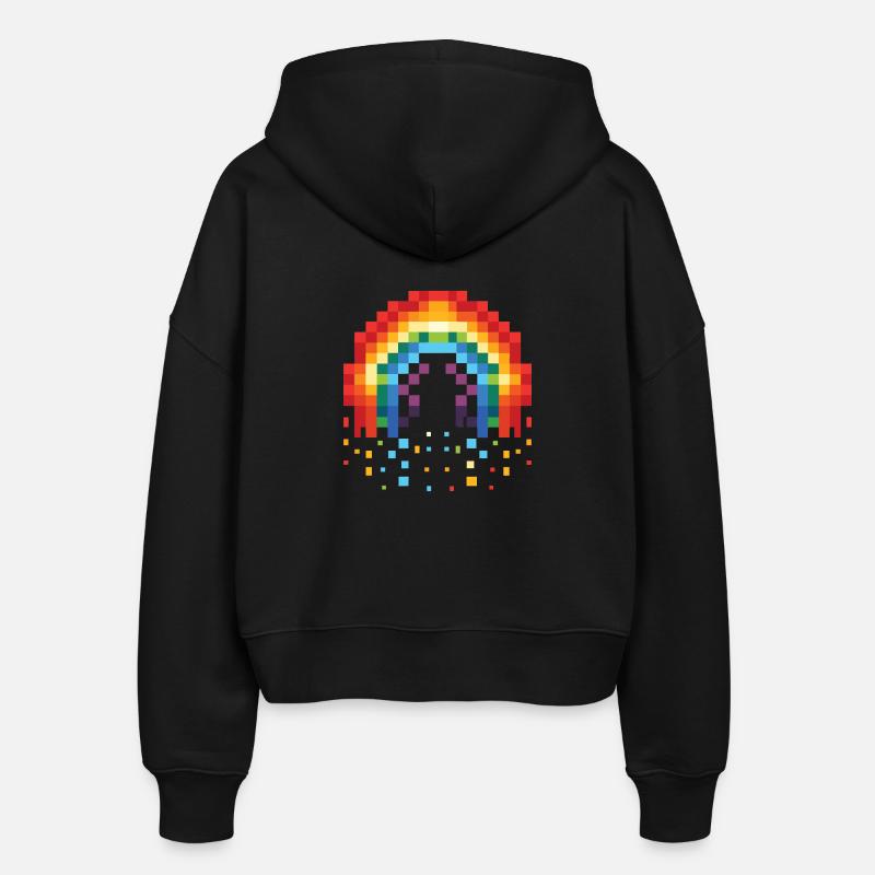 Pixel Art Regenbogen 8-Bit Retro - Stanley/Stella Boxy Frauen Bio Zip Hoodie Ida - Schwarz