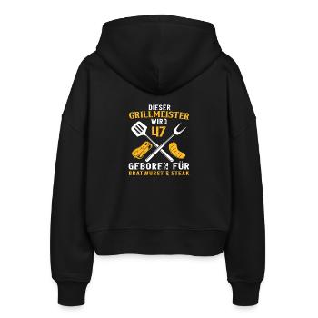 Lustig Grill 47 Geburtstag Griller Grillen Spruch - Stanley/Stella Boxy Frauen Bio Zip Hoodie Ida - Schwarz - Hinten - AI Model Female 172 light (172cm)