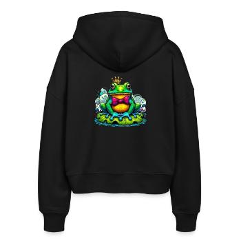Frosch mit der Königskrone - Stanley/Stella Boxy Frauen Bio Zip Hoodie Ida - Schwarz - Hinten - AI Model Female 172 light (172cm)
