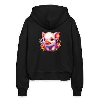 Ferkel-Ferkel - Stanley/Stella Boxy Frauen Bio Zip Hoodie Ida - Schwarz - Hinten - AI Model Female 172 light (172cm)