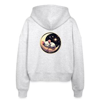souris endormie paisiblement, sur un croissant de lune - Veste à capuche bio Ida Stanley/Stella Femme - blanc chiné - Dos - AI Model Female 172 dark (172cm)