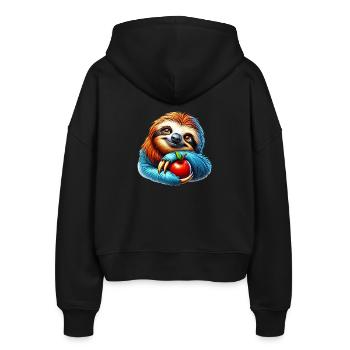 Sloth with a red apple - Stanley/Stella Boxy Women’s Organic Zip Hoodie Ida - black - Back - AI Model Female 172 light (172cm)