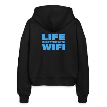 LIFE IS BETTER WITH WIFI - Stanley/Stella Boxy Frauen Bio Zip Hoodie Ida - Schwarz - Hinten - AI Model Female 172 light (172cm)
