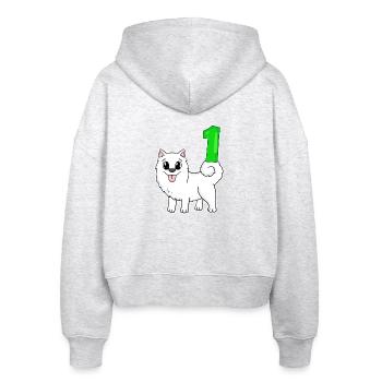 Zahl 1 Nummer Eins - Samojede Hund Motiv - Stanley/Stella Boxy Frauen Bio Zip Hoodie Ida - Weiß meliert - Hinten - AI Model Female 172 dark (172cm)