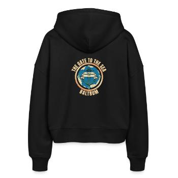 The Gate to the Sea - Baltrum - Stanley/Stella Boxy Frauen Bio Zip Hoodie Ida - Schwarz - Hinten - AI Model Female 172 light (172cm)
