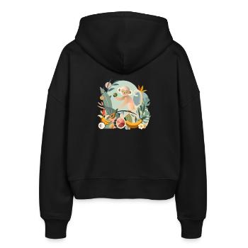 Playful monkey with tropical fruits - Stanley/Stella Boxy Women’s Organic Zip Hoodie Ida - black - Back - AI Model Female 172 light (172cm)