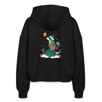 Waschbär & Schmetterling-Niedliches Waldtier-Motiv - Stanley/Stella Boxy Frauen Bio Zip Hoodie Ida - Schwarz - Hinten - AI Model Female 172 light (172cm)