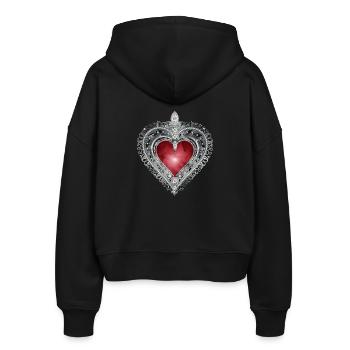 Broche traditionnelle avec motif bijou rouge - Veste à capuche bio Ida Stanley/Stella Femme - noir - Dos - AI Model Female 172 light (172cm)