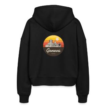 Genf Skyline Sonnenuntergang - Stanley/Stella Boxy Frauen Bio Zip Hoodie Ida - Schwarz - Hinten - AI Model Female 172 light (172cm)