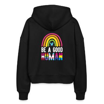LGBT Pride Month - Sei ein guter Mensch - Stanley/Stella Boxy Frauen Bio Zip Hoodie Ida - Schwarz - Hinten - AI Model Female 172 light (172cm)