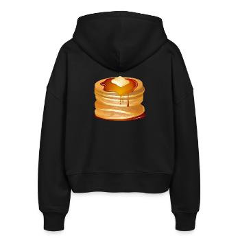 Pancakes Motiv mit Butterflocke und Ahornsirup - Stanley/Stella Boxy Frauen Bio Zip Hoodie Ida - Schwarz - Hinten - AI Model Female 172 light (172cm)