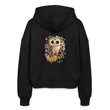 Eule - Stanley/Stella Boxy Frauen Bio Zip Hoodie Ida - Schwarz - Hinten - AI Model Female 172 light (172cm)