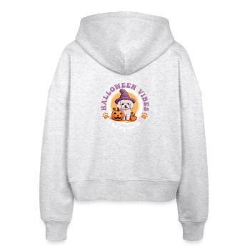 Halloween witch hat pumpkin dog Bichon Frise - Stanley/Stella Boxy Women’s Organic Zip Hoodie Ida - heather white - Back - AI Model Female 172 dark (172cm)